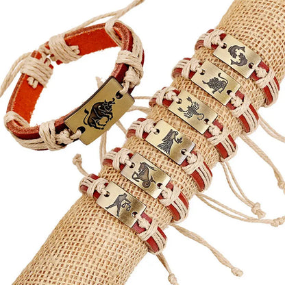 12 Constellation Alloy Bracelet Fashion Men's And Women's Bracelets Couple Bracelets Leather Bracelets - Lunova-Roma