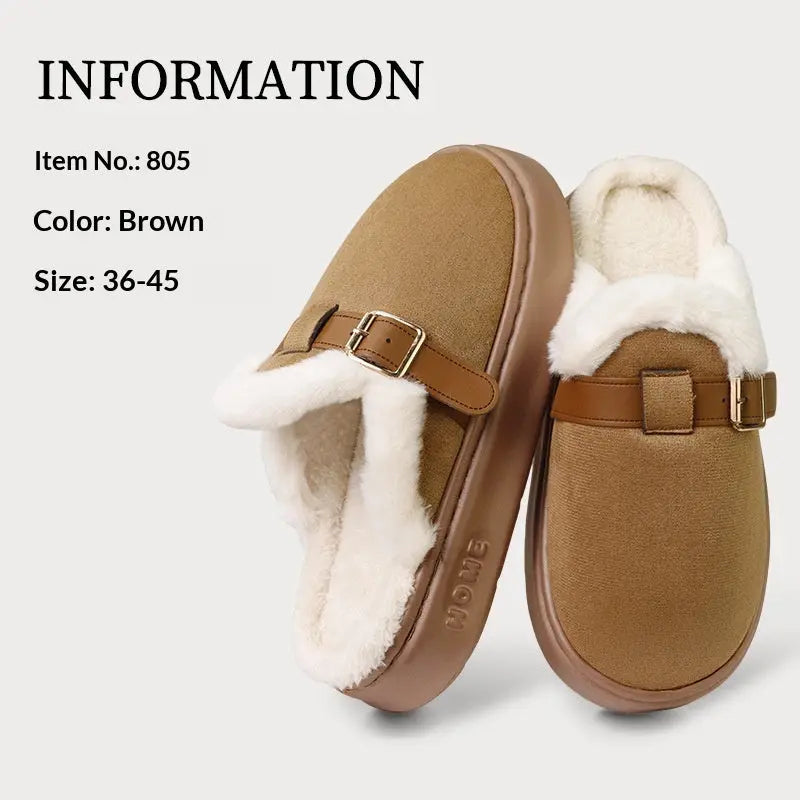 Womens AutumnWinter Indoor Plush Thick-Soled Warm Anti-Slip Cotton Slippers Lunova-roma