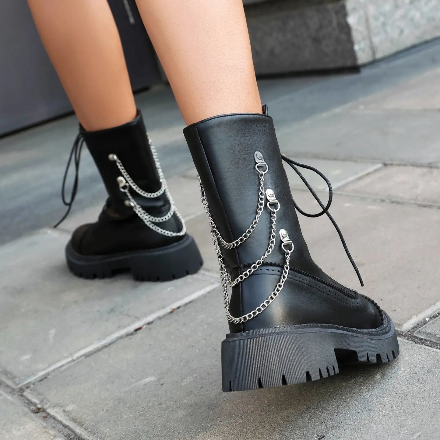 Large-size Womens Chunky-heeled Mid-calf Dr Martens Boots For Fall And Winter Lunova-roma