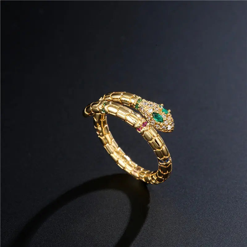 Fashion Gold Color Snake Ring For Women Girl Adjustable Exquisite Shiny Cubic Zirconia Finger Ring Wedding Jewelry Gift - Lunova-Roma
