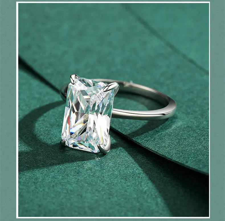 s925 Sterling Silver Light Luxury Exaggerated European And American Rectangular Simulation Diamond Ring - Lunova-Roma