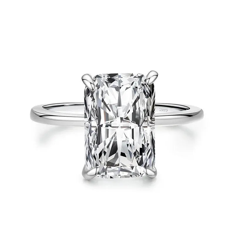 s925 Sterling Silver Light Luxury Exaggerated European And American Rectangular Simulation Diamond Ring - Lunova-Roma