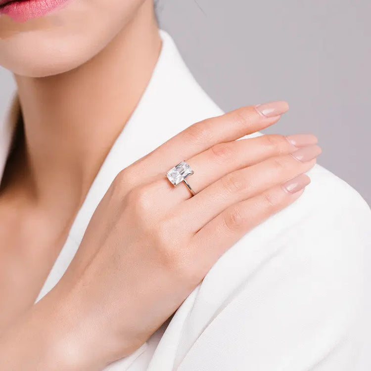 s925 Sterling Silver Light Luxury Exaggerated European And American Rectangular Simulation Diamond Ring - Lunova-Roma