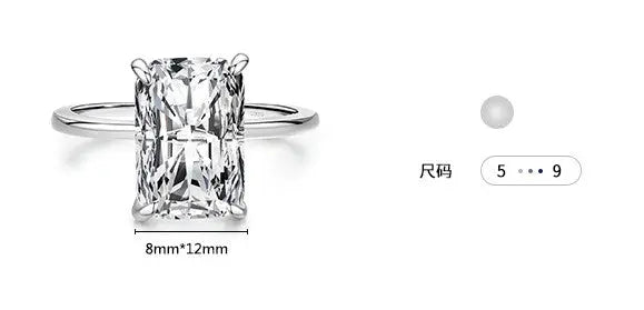 s925 Sterling Silver Light Luxury Exaggerated European And American Rectangular Simulation Diamond Ring - Lunova-Roma