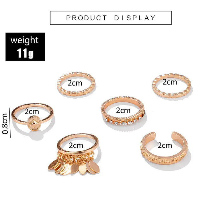 6-piece Ring Geometric Leaf Tassel  Ring - Lunova-Roma