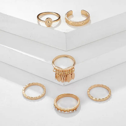6-piece Ring Geometric Leaf Tassel  Ring - Lunova-Roma