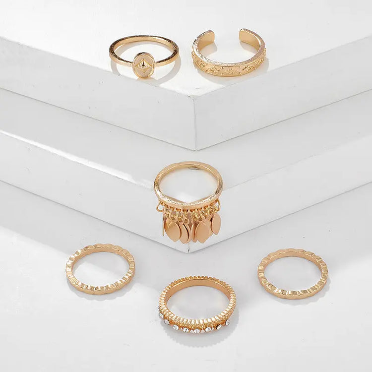 6-piece Ring Geometric Leaf Tassel  Ring - Lunova-Roma