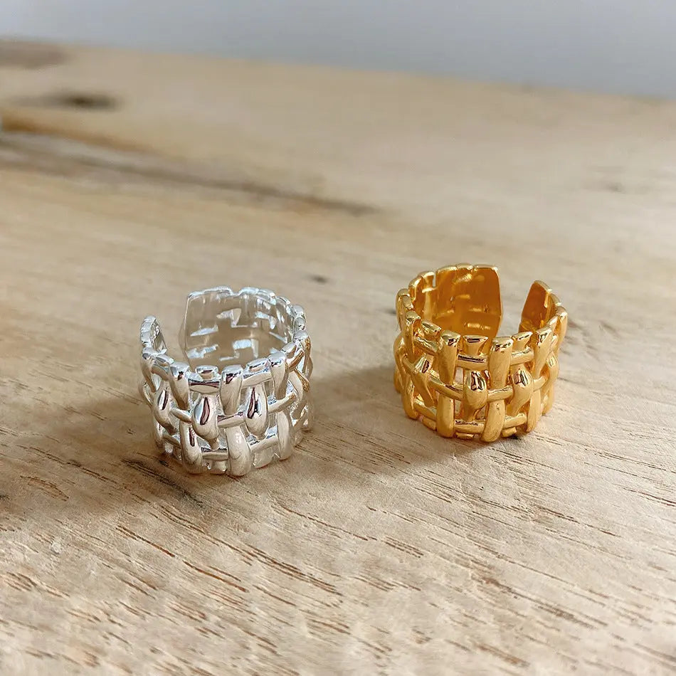 Woven Ring Women European And American Hollow Cross Wide Version Live  Simple Ring - Lunova-Roma