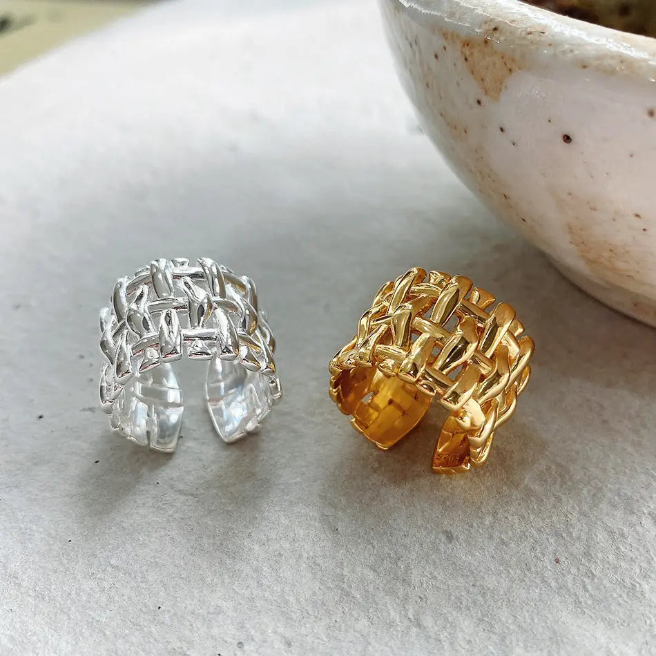 Woven Ring Women European And American Hollow Cross Wide Version Live  Simple Ring - Lunova-Roma