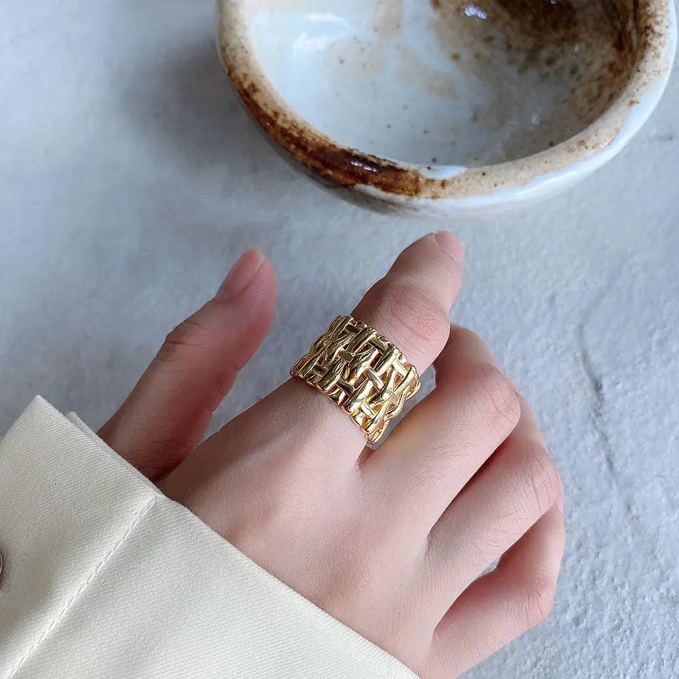 Woven Ring Women European And American Hollow Cross Wide Version Live  Simple Ring - Lunova-Roma