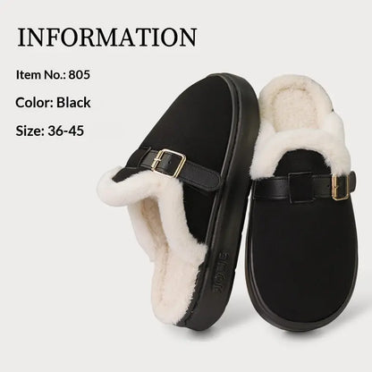 Womens AutumnWinter Indoor Plush Thick-Soled Warm Anti-Slip Cotton Slippers Lunova-roma