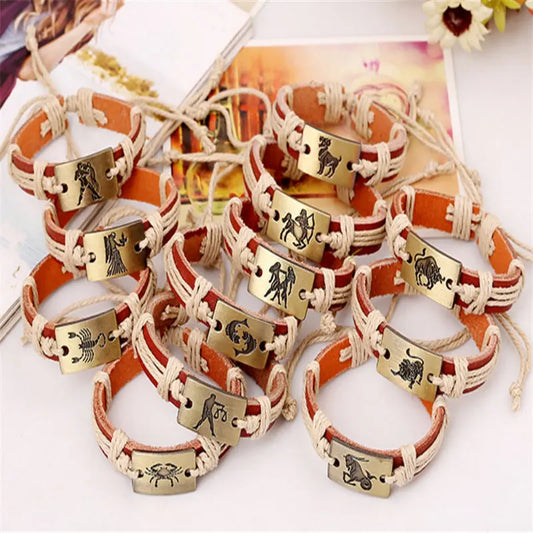 12 Constellation Alloy Bracelet Fashion Men's And Women's Bracelets Couple Bracelets Leather Bracelets - Lunova-Roma