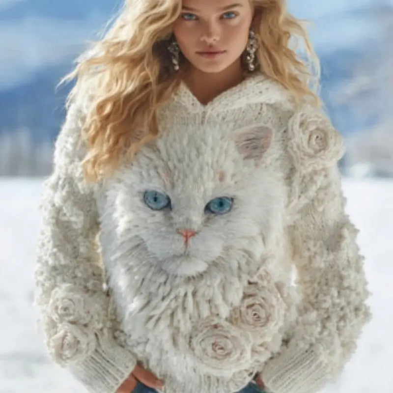 Printed Crewneck Chunky-knit Casual Hoodie Lunova-roma