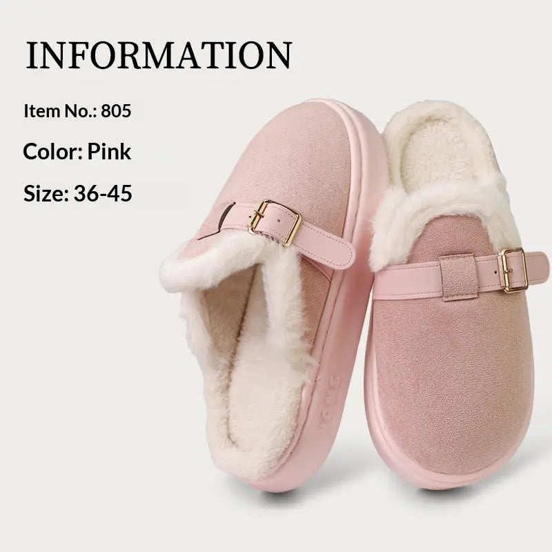 Womens AutumnWinter Indoor Plush Thick-Soled Warm Anti-Slip Cotton Slippers Lunova-roma