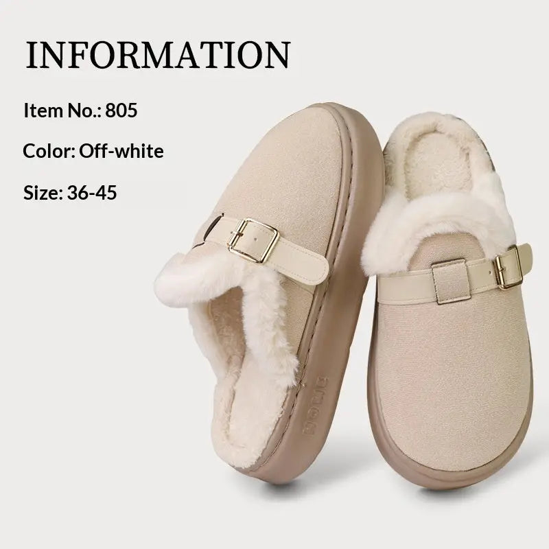 Womens AutumnWinter Indoor Plush Thick-Soled Warm Anti-Slip Cotton Slippers Lunova-roma
