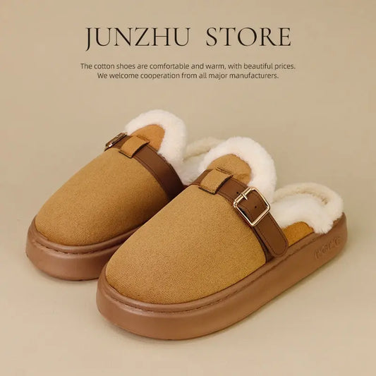 Womens AutumnWinter Indoor Plush Thick-Soled Warm Anti-Slip Cotton Slippers Lunova-roma