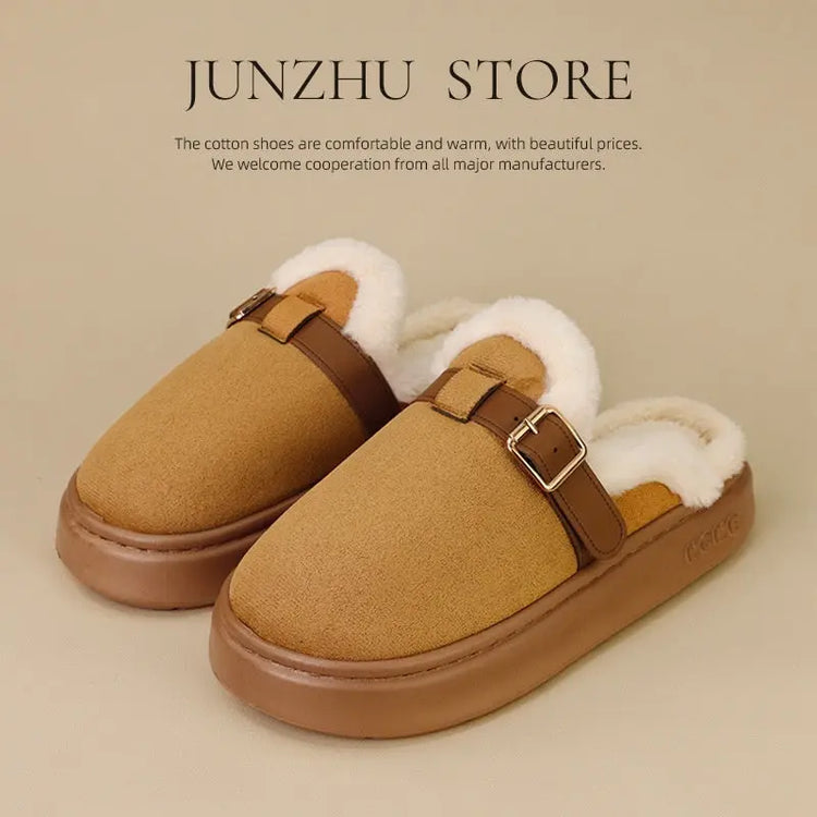 Womens AutumnWinter Indoor Plush Thick-Soled Warm Anti-Slip Cotton Slippers Lunova-roma
