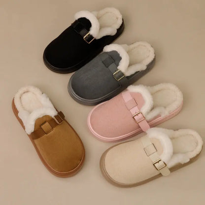 Womens AutumnWinter Indoor Plush Thick-Soled Warm Anti-Slip Cotton Slippers Lunova-roma